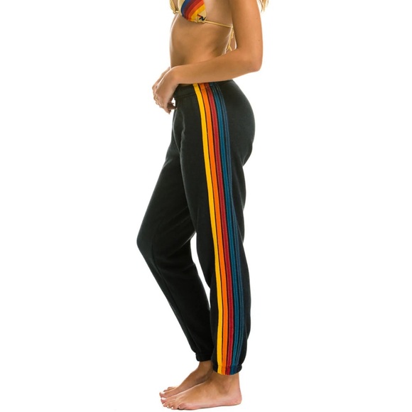 Aviator Nation Pants - Aviator Nation 5-Stripe Sweatpants Charcoal Tri-Blend Loungewear-Small